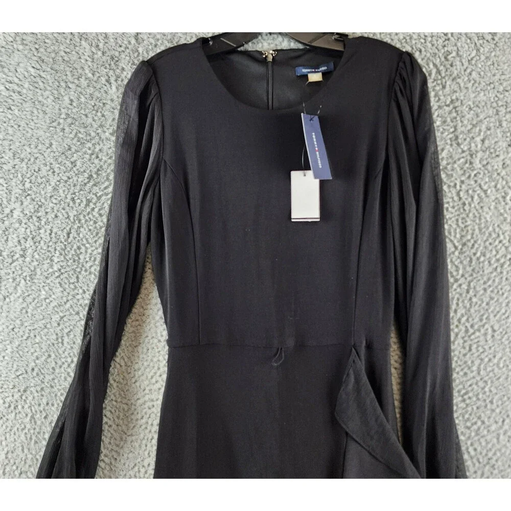 Tommy Hilfiger Jersey Stretch Chiffon Long Sleeve Dress Women's 8 Black Back Zip - Picture 4 of 15